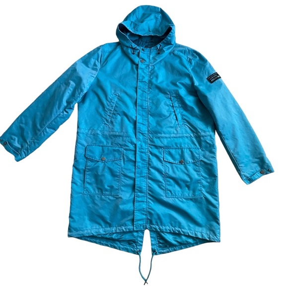 Guess Men’s Fluid Nylon Parka Coat Jacket Size XXL Blue Shore Zip Snap Hoodie - Picture 6 of 16